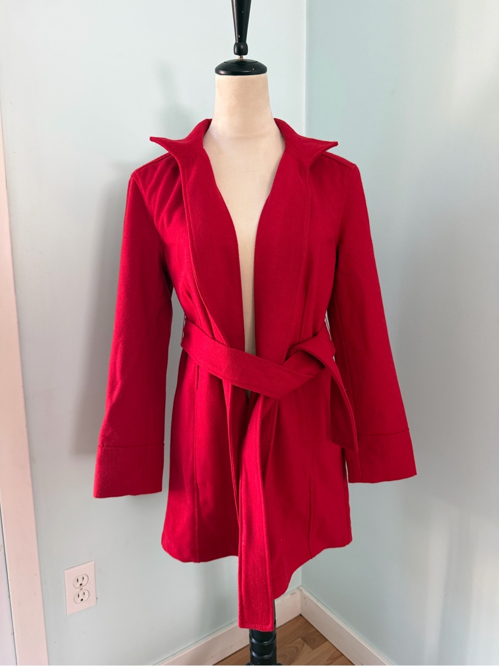 Chico’s Red Wool Blend Wrap Coat Women’s 00 XS NWT $219 Belted Jacket
